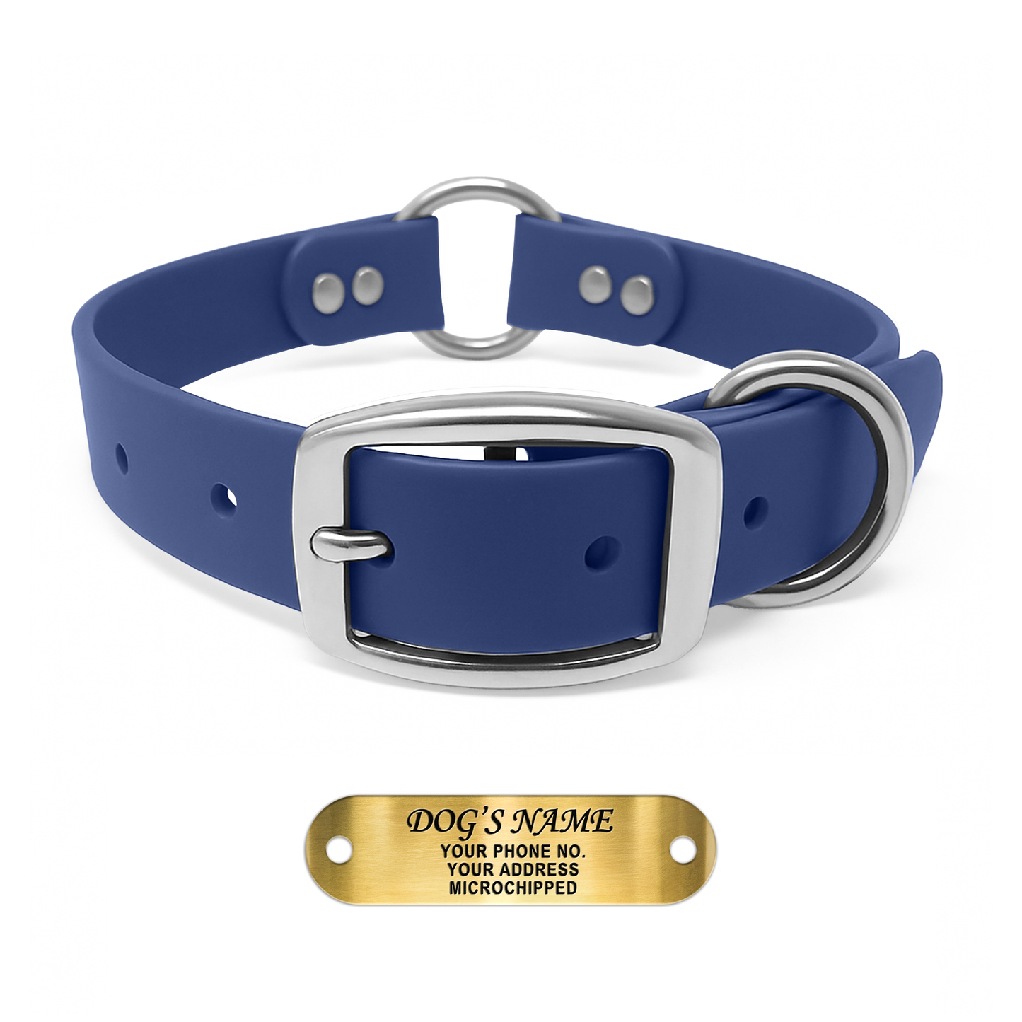 Regal Dog Products Personalized Dog Collar with Custom Engraved Name Plate - with Double Buckle & Center Ring