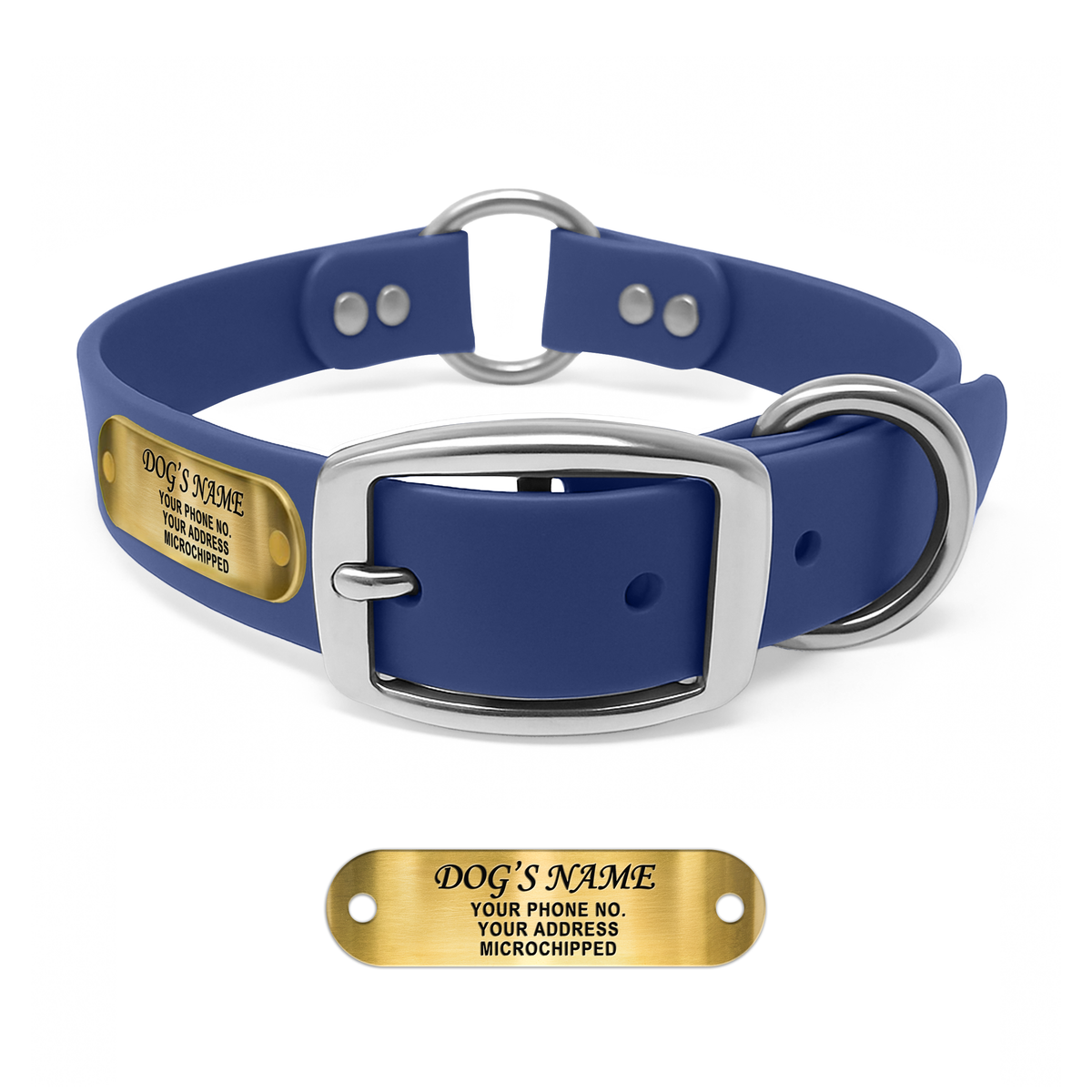 Regal Dog Products Personalized Dog Collar with Custom Engraved Name Plate - with Double Buckle & Center Ring