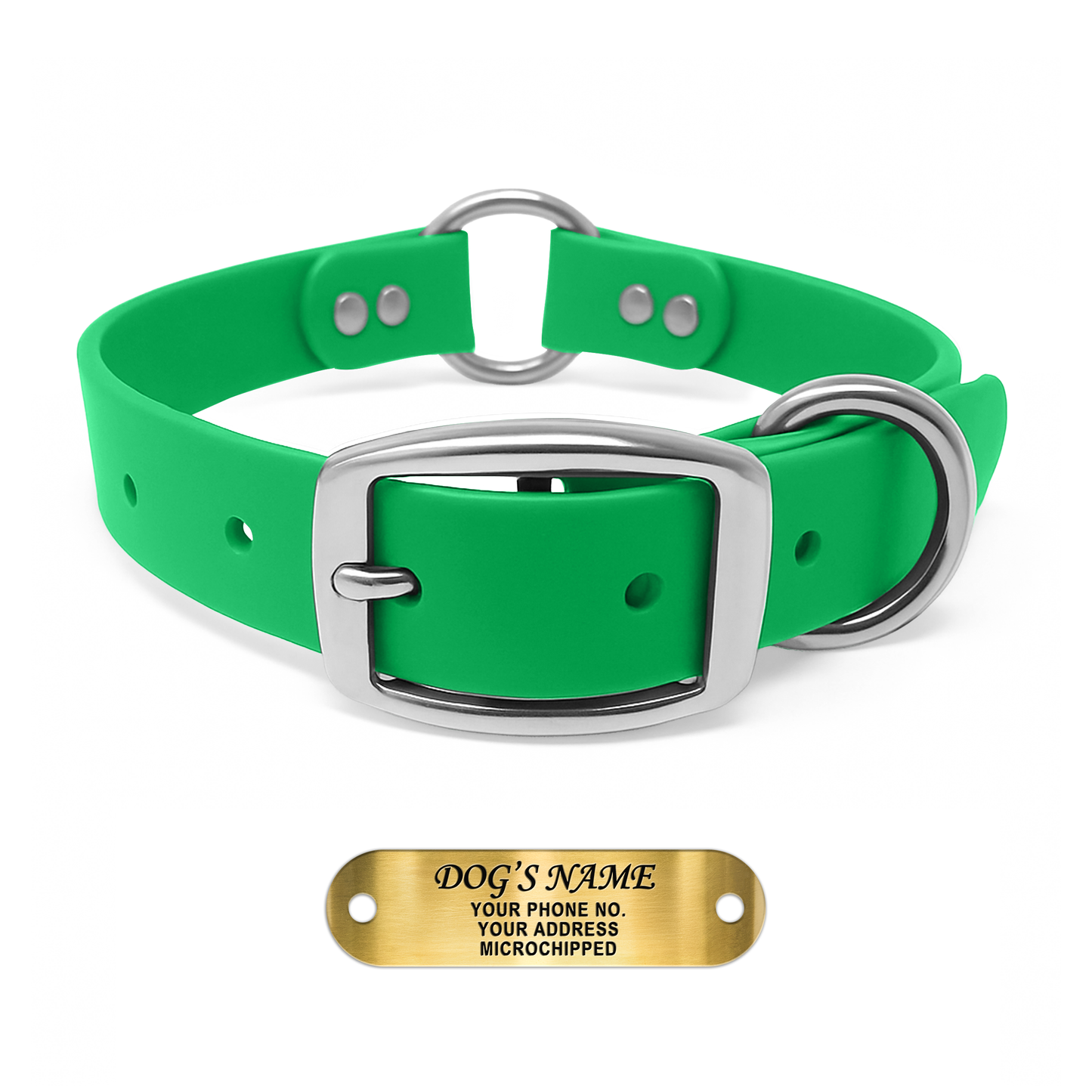 Regal Dog Products Personalized Dog Collar with Custom Engraved Name Plate - with Double Buckle & Center Ring