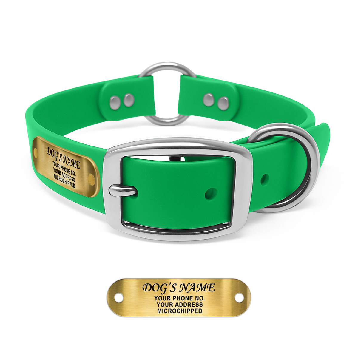 Regal Dog Products Personalized Dog Collar with Custom Engraved Name Plate - with Double Buckle & Center Ring