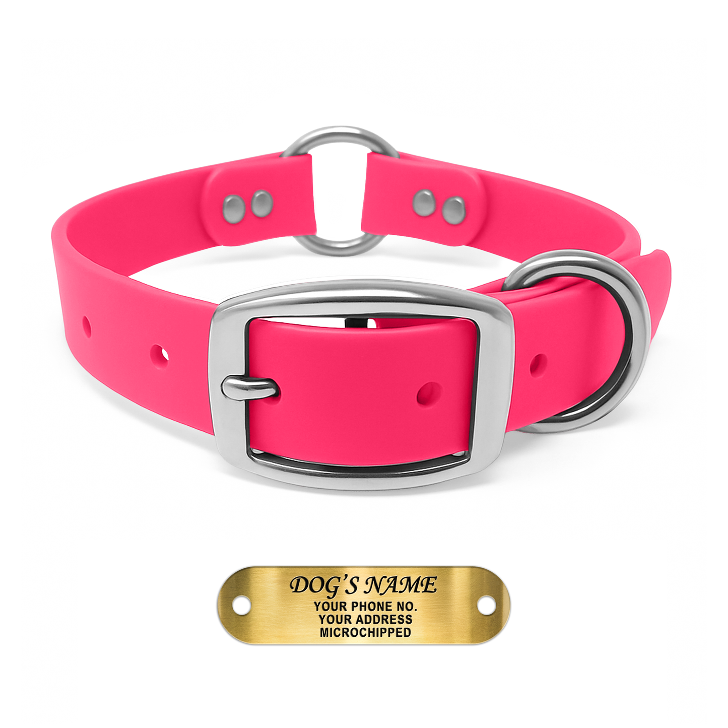 Regal Dog Products Personalized Dog Collar with Custom Engraved Name Plate - with Double Buckle & Center Ring