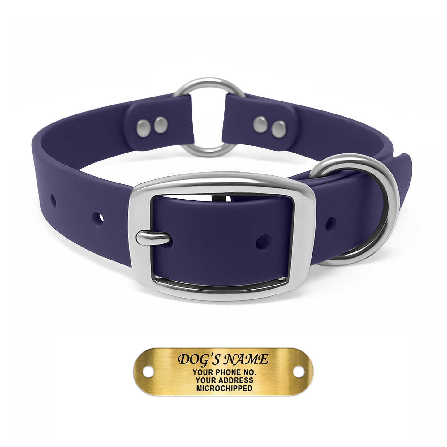 Regal Dog Products Personalized Dog Collar with Custom Engraved Name Plate - with Double Buckle & Center Ring