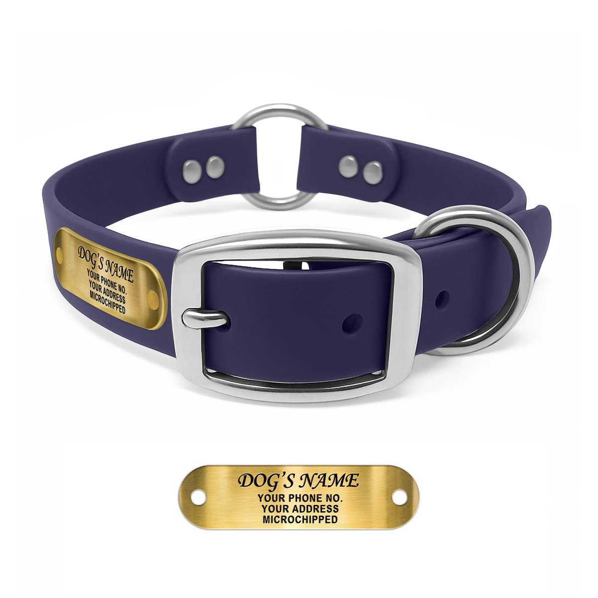 Regal Dog Products Personalized Dog Collar with Custom Engraved Name Plate - with Double Buckle & Center Ring