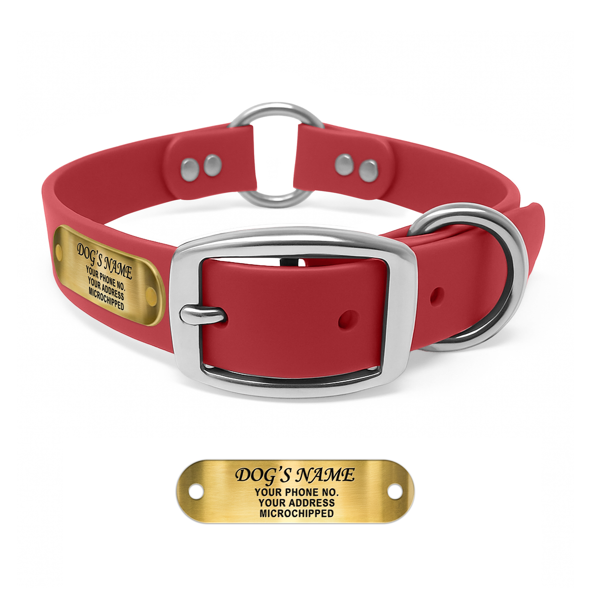 Regal Dog Products Personalized Dog Collar with Custom Engraved Name Plate - with Double Buckle & Center Ring