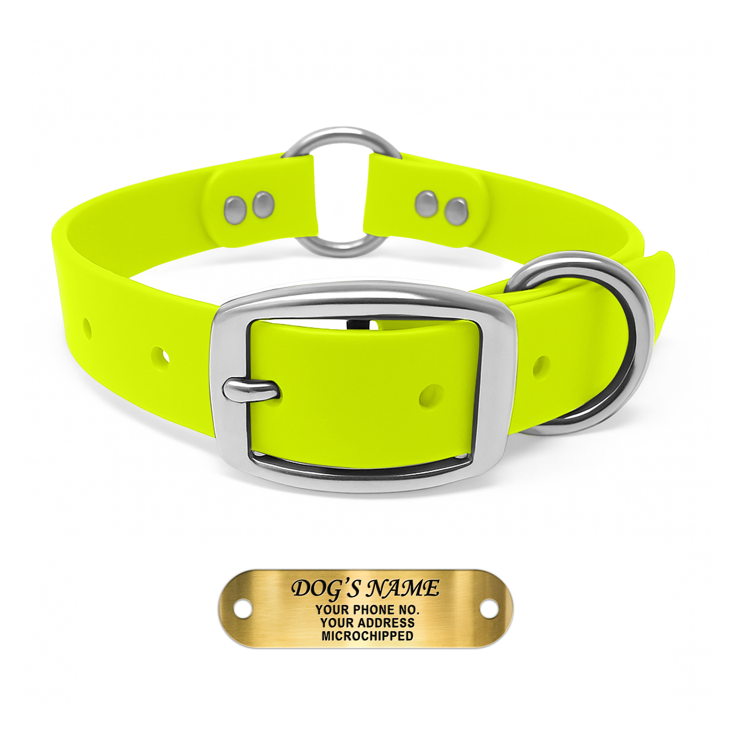 Regal Dog Products Personalized Dog Collar with Custom Engraved Name Plate - with Double Buckle & Center Ring