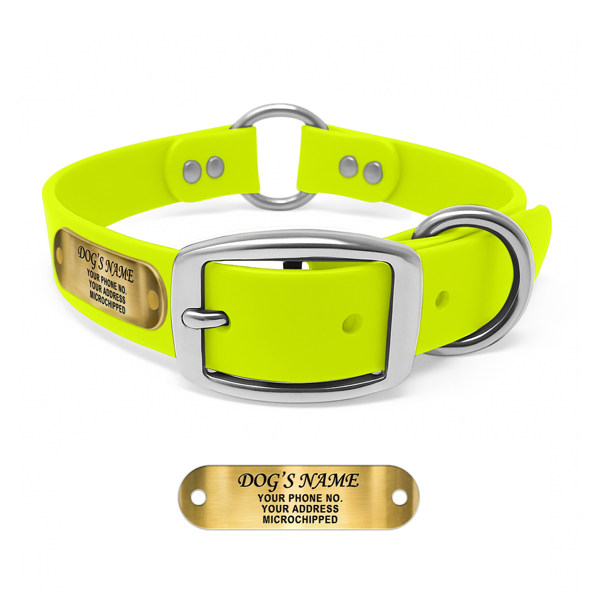 Regal Dog Products Personalized Dog Collar with Custom Engraved Name Plate - with Double Buckle & Center Ring