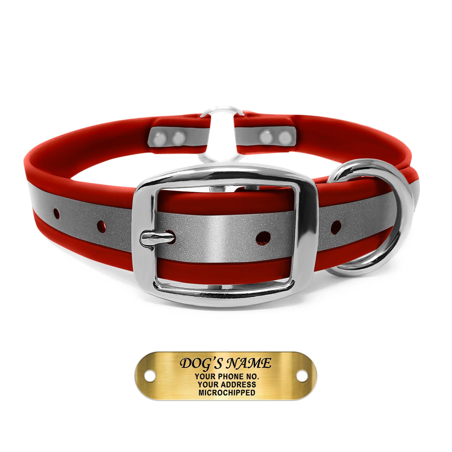 Regal Dog Products Reflective Dog Collar with Custom Engraved Name Plate and Heavy Duty Center Ring