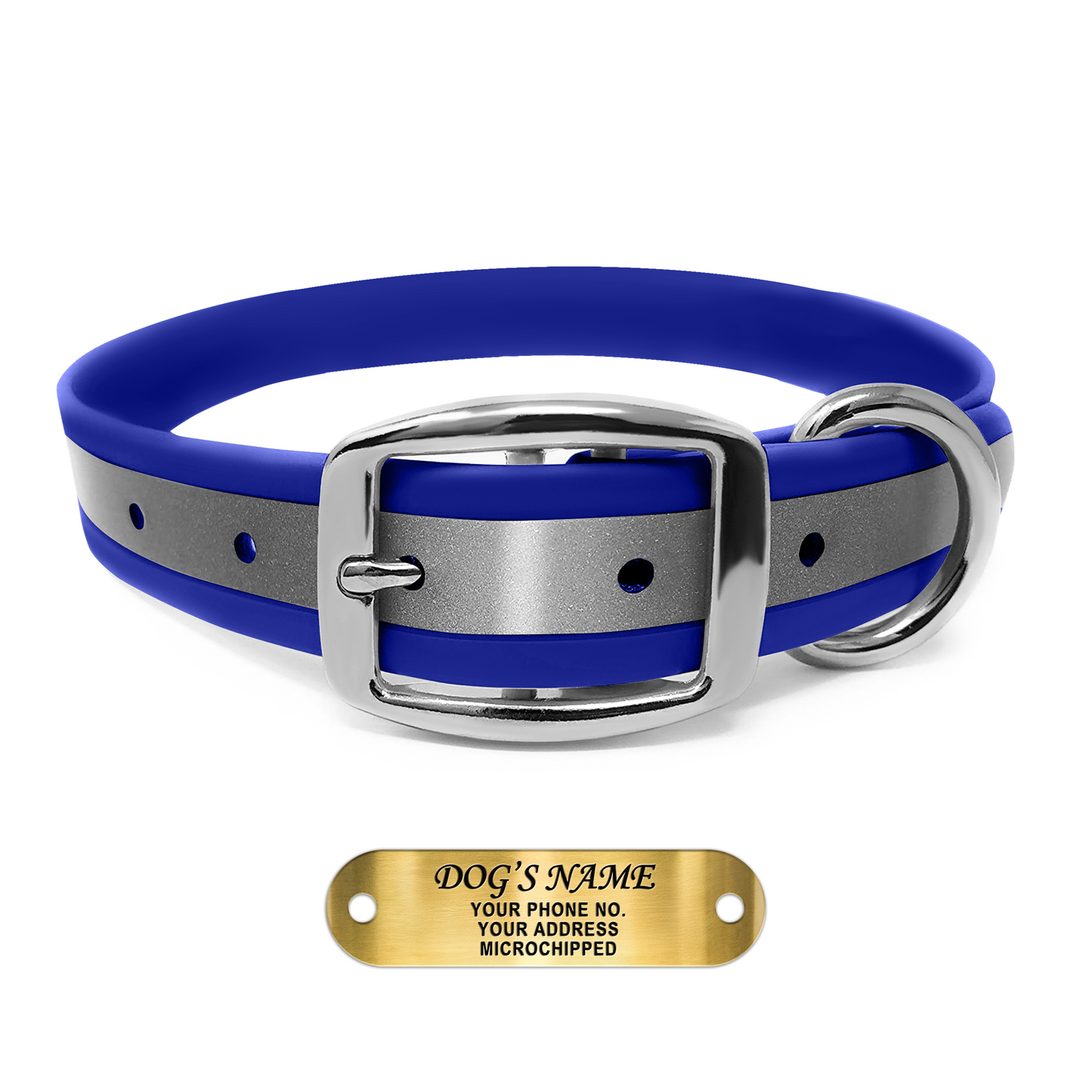 Regal Dog Products Reflective Dog Collar with Custom Engraved Name Plate with D Ring & Double Buckle