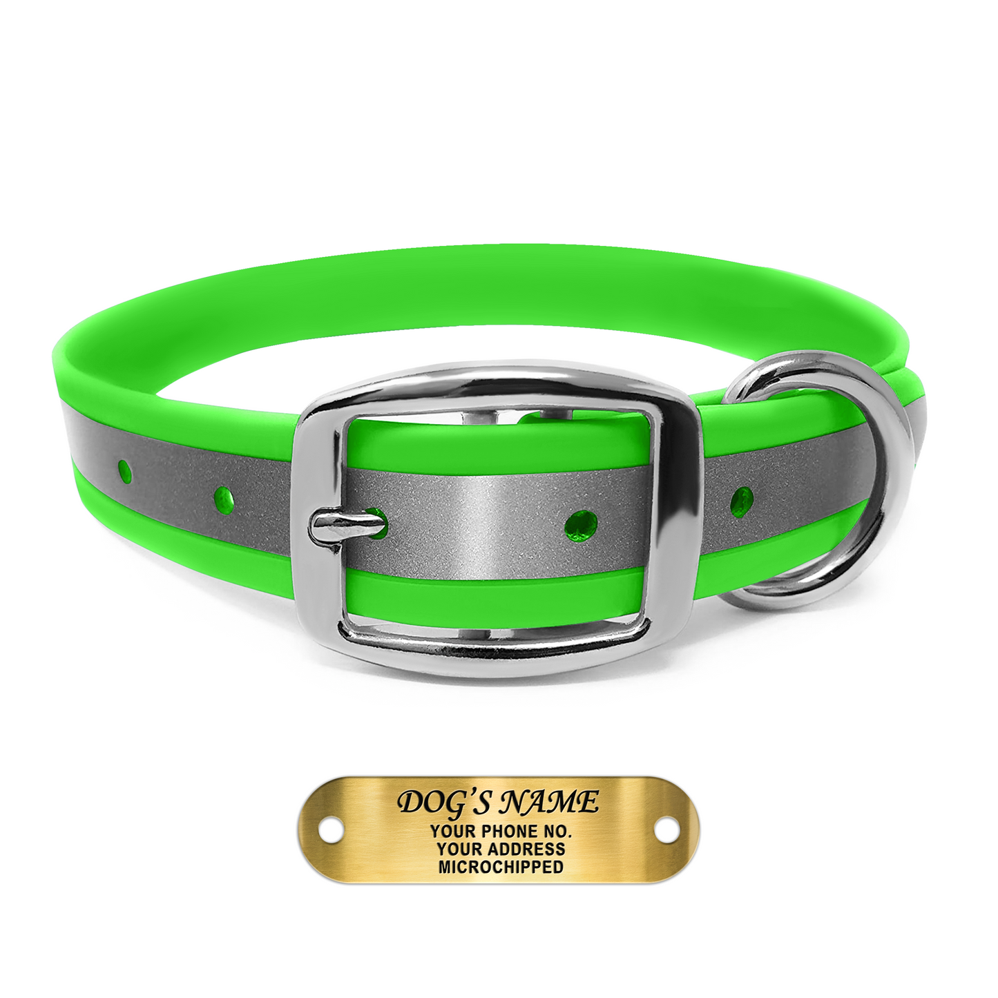 Regal Dog Products Reflective Dog Collar with Custom Engraved Name Plate with D Ring & Double Buckle
