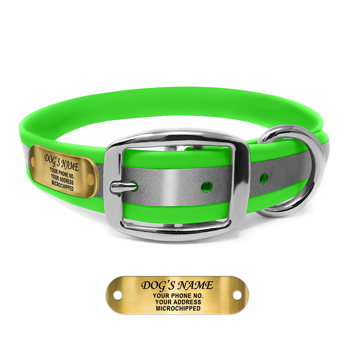 Regal Dog Products Reflective Dog Collar with Custom Engraved Name Plate with D Ring & Double Buckle