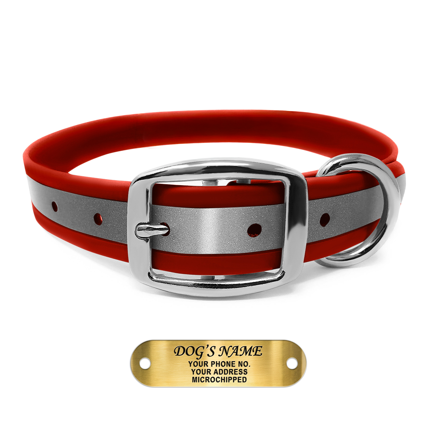 Regal Dog Products Reflective Dog Collar with Custom Engraved Name Plate with D Ring & Double Buckle
