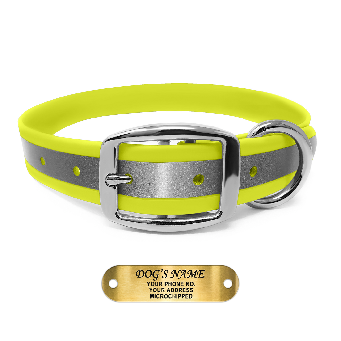 Regal Dog Products Reflective Dog Collar with Custom Engraved Name Plate with D Ring & Double Buckle
