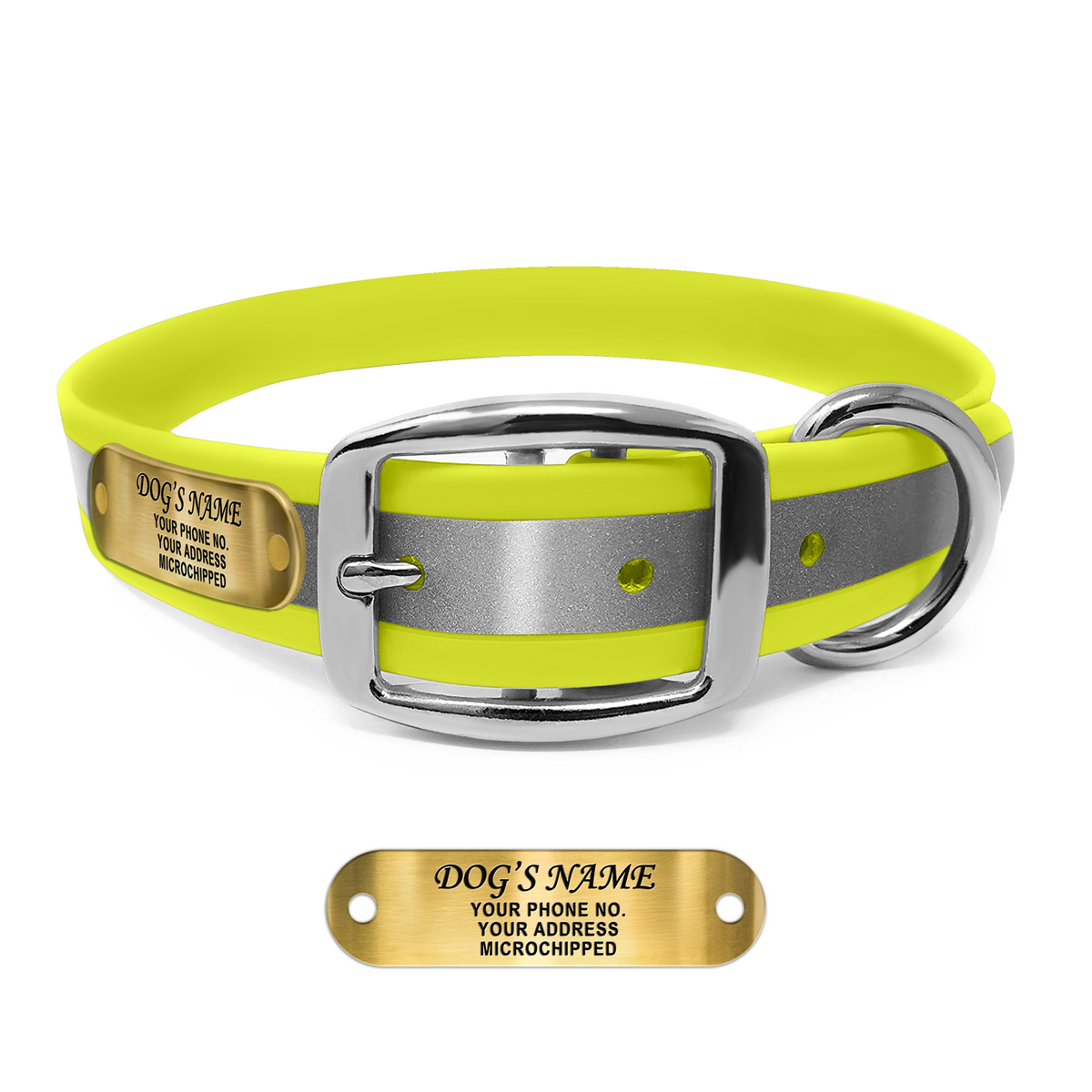Regal Dog Products Reflective Dog Collar with Custom Engraved Name Plate with D Ring & Double Buckle
