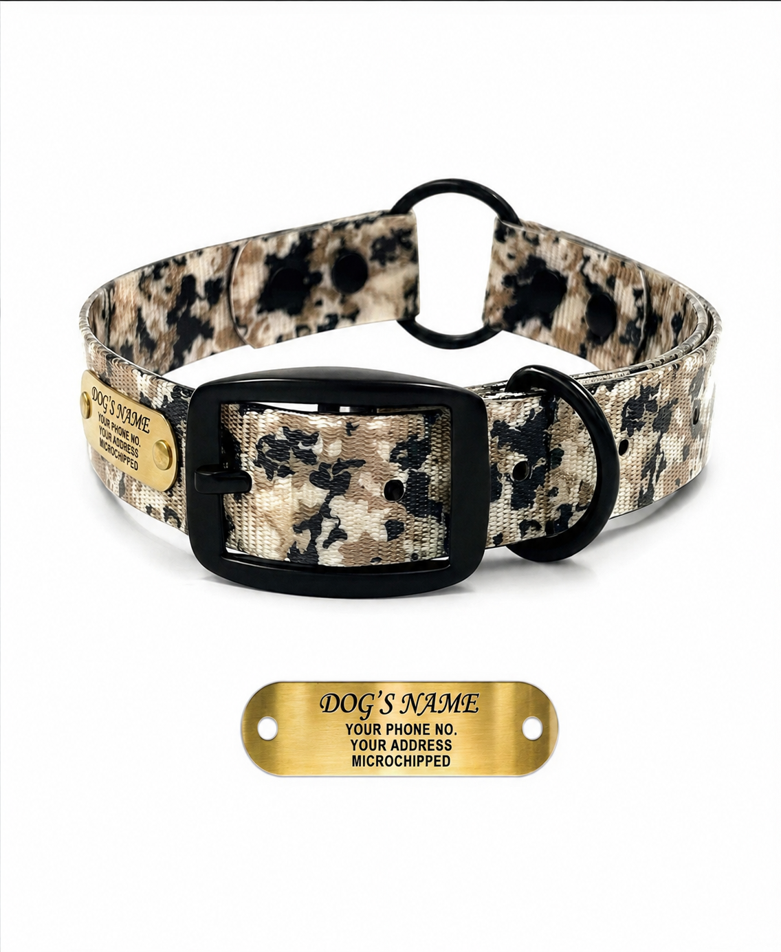Regal Dog Products Camo Hunting Dog Collar -  With Custom Engraved Name Plate & Heavy Duty Black Hardware Center Ring