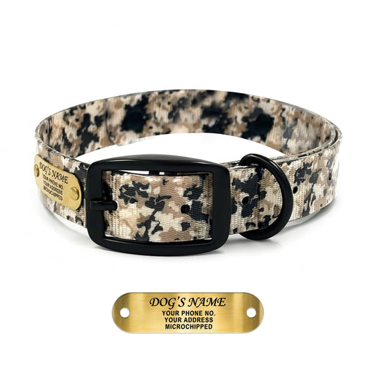 Regal Dog Products Camo Hunting Dog Collar - With Custom Engraved Name Plate & Black Hardware