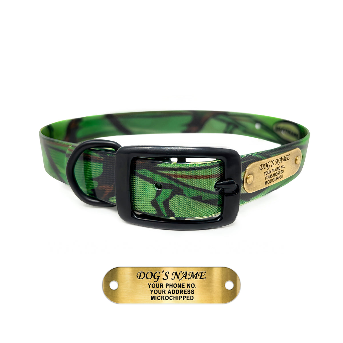 Regal Dog Products Camo Hunting Dog Collar - With Custom Engraved Name Plate & Black Hardware