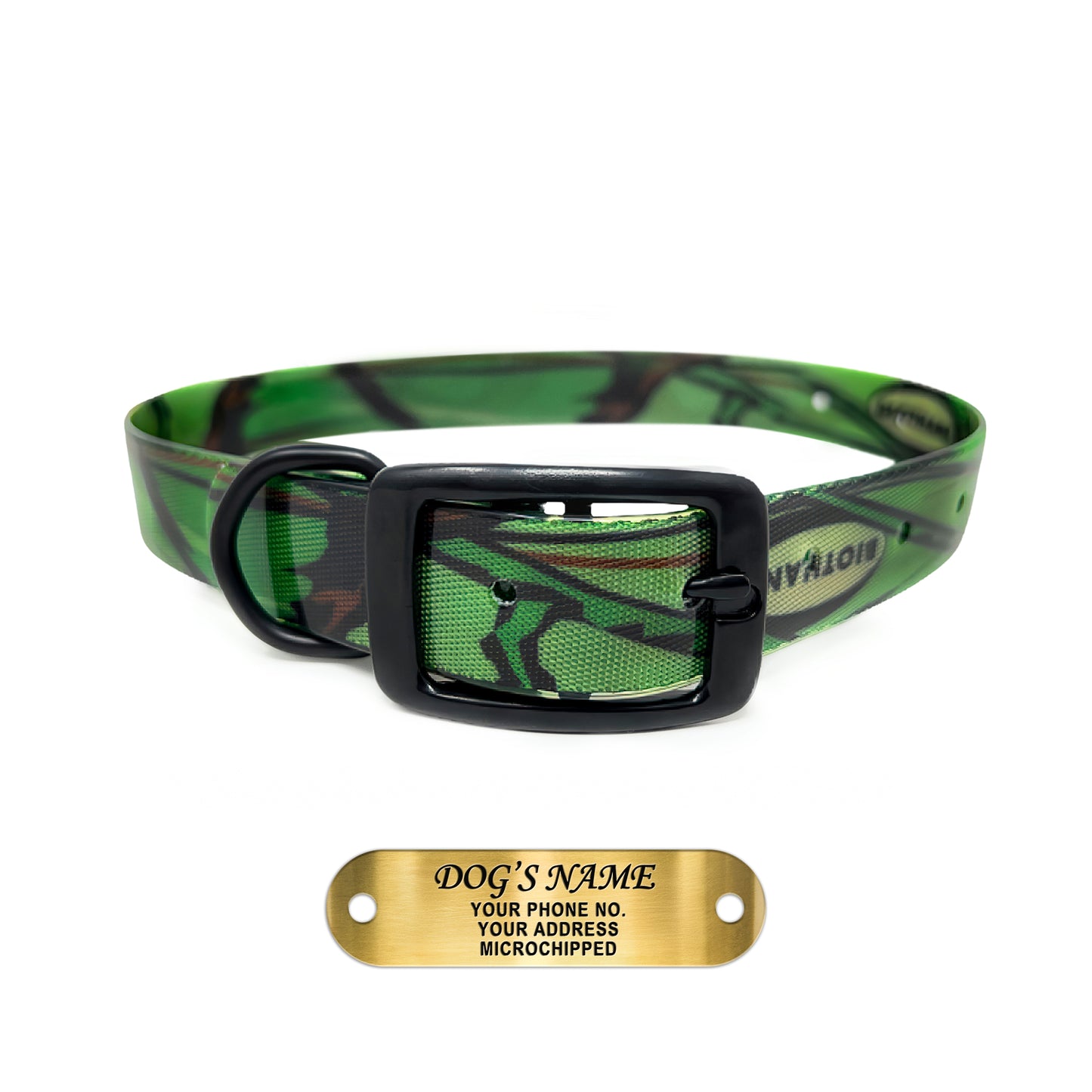 Regal Dog Products Camo Hunting Dog Collar - With Custom Engraved Name Plate & Black Hardware