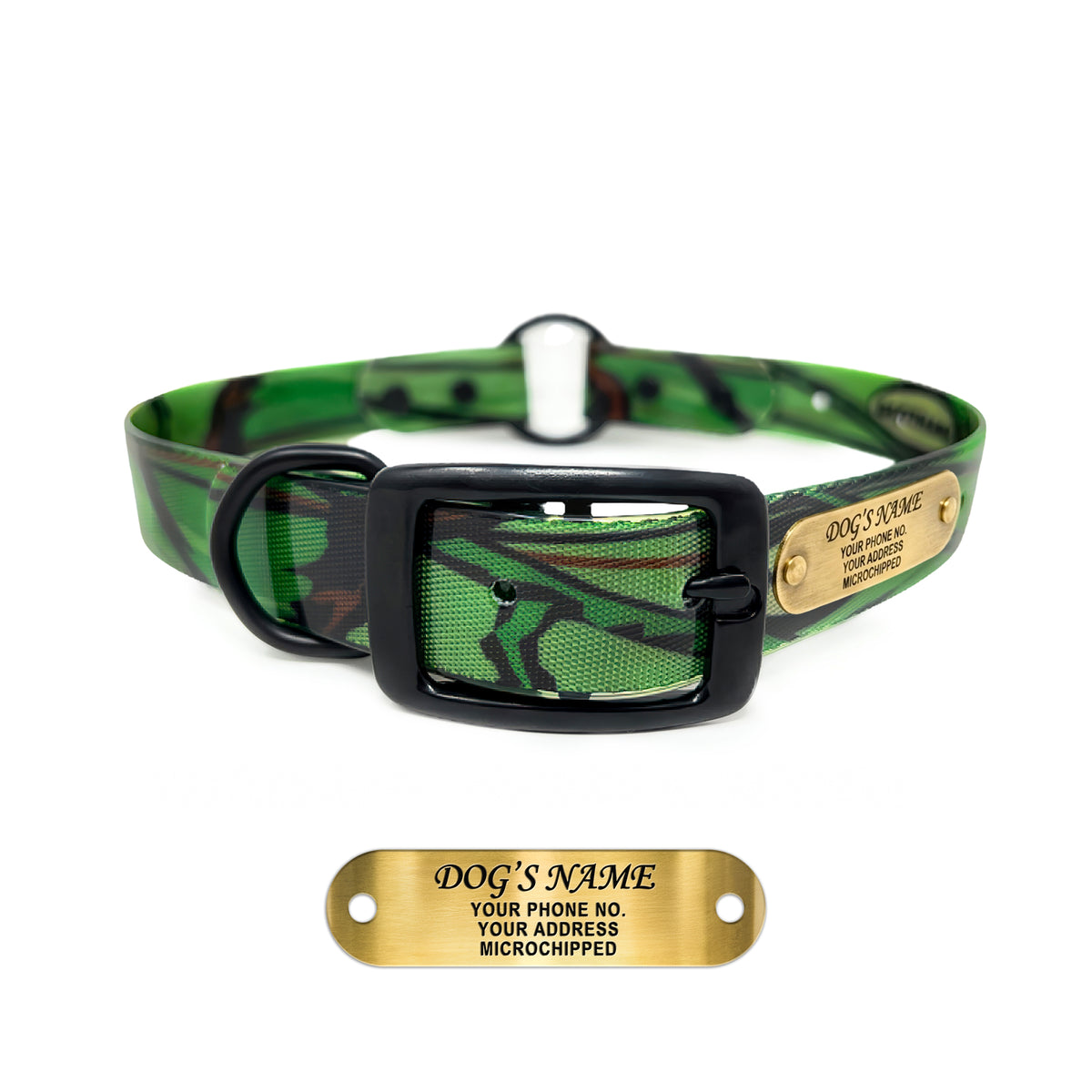 Regal Dog Products Camo Hunting Dog Collar -  With Custom Engraved Name Plate & Heavy Duty Black Hardware Center Ring