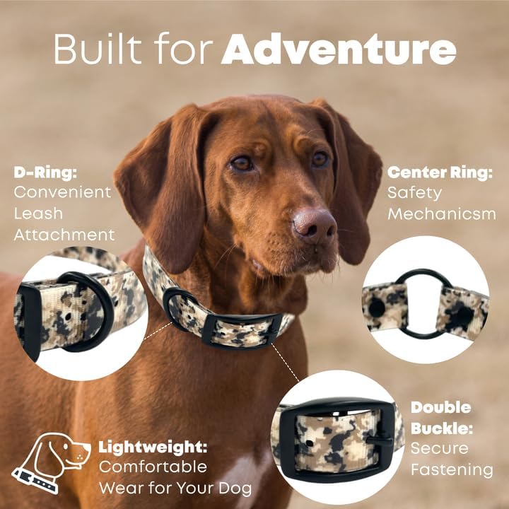 Regal Dog Products Camo Hunting Dog Collar -  With Custom Engraved Name Plate & Heavy Duty Black Hardware Center Ring