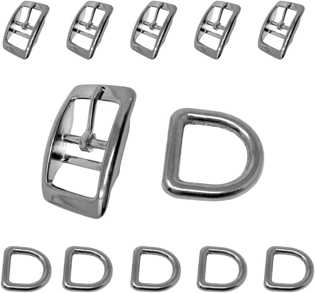 Regal Dog Products Double Bar Buckle & Matching D-Ring Set – 3/4" & 1" – Gold, Nickel & Black