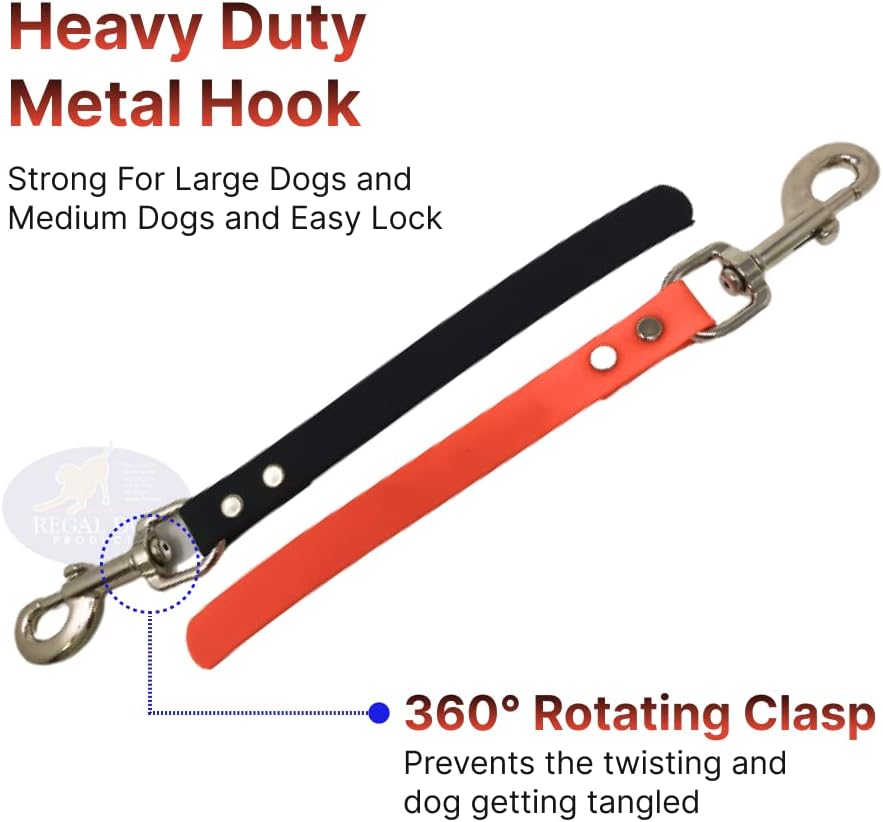 Regal Dog Products Short Dog Leash – 12" Biothane Training Tab Leash , Waterproof Heavy Duty Traffic Lead for Dogs
