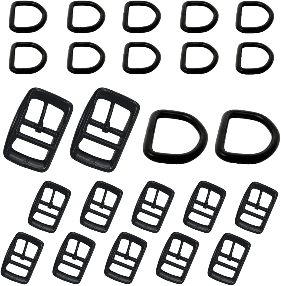 Regal Dog Products Double Bar Buckle & Matching D-Ring Set – 3/4" & 1" – Gold, Nickel & Black