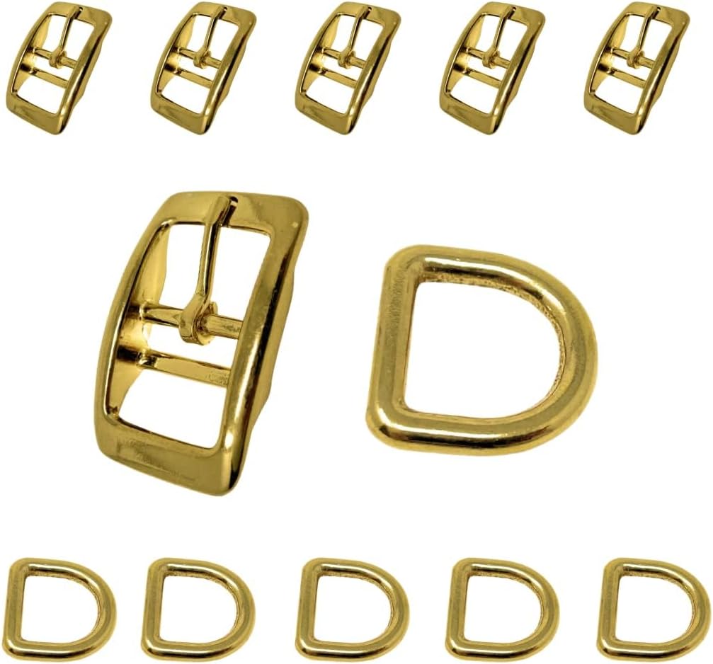 Regal Dog Products Double Bar Buckle & Matching D-Ring Set – 3/4" & 1" – Gold, Nickel & Black