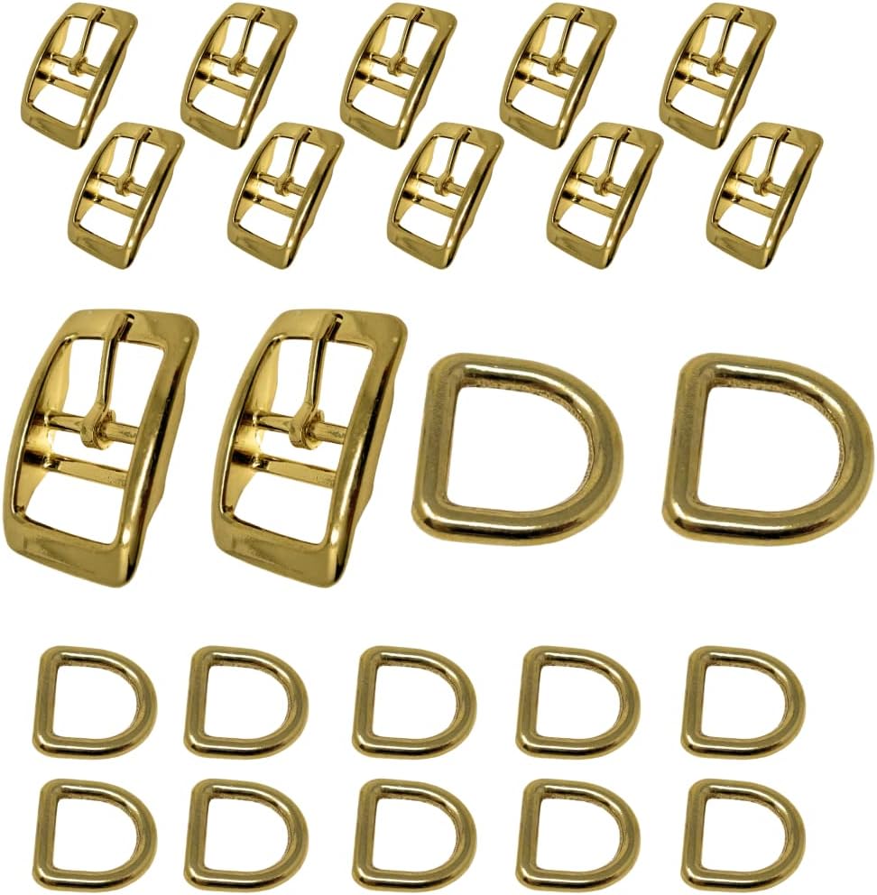 Regal Dog Products Double Bar Buckle & Matching D-Ring Set – 3/4" & 1" – Gold, Nickel & Black