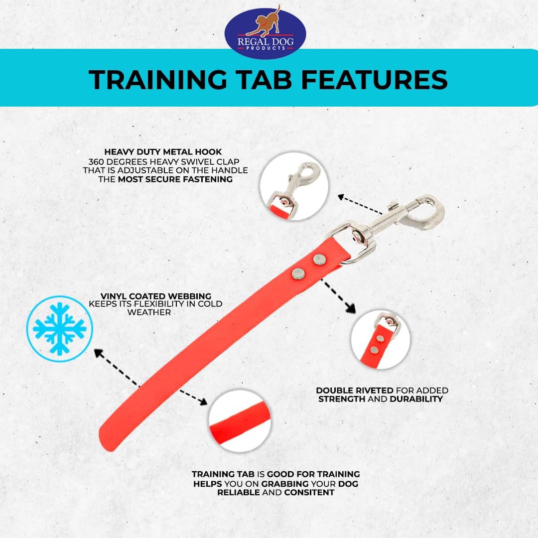 Regal Dog Products Short Dog Leash – 12" Biothane Training Tab Leash , Waterproof Heavy Duty Traffic Lead for Dogs