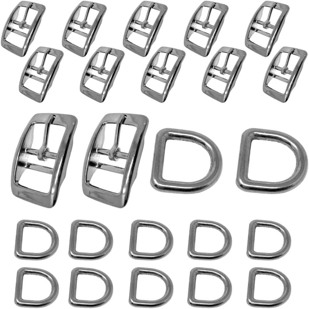 Regal Dog Products Double Bar Buckle & Matching D-Ring Set – 3/4" & 1" – Gold, Nickel & Black