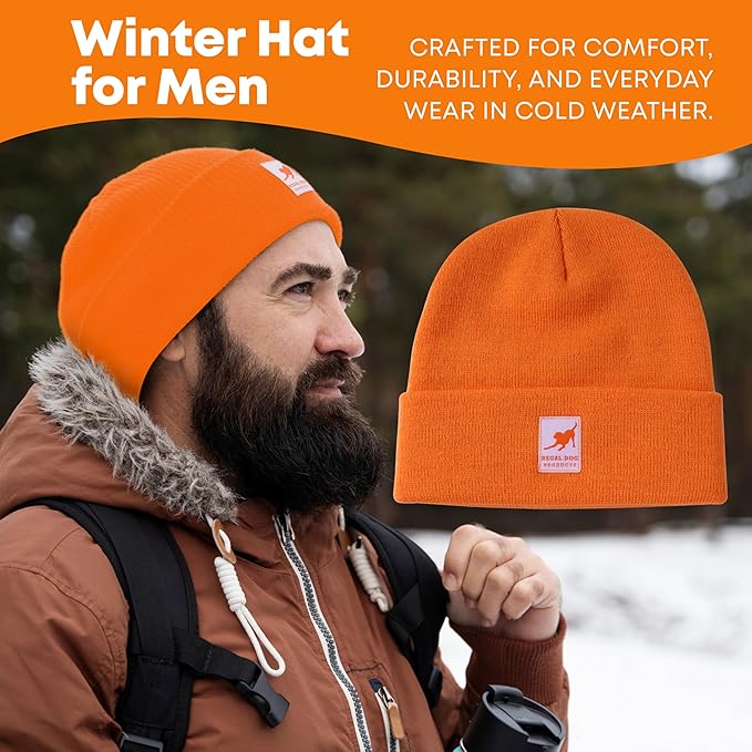 Regal Dog Products Blaze Orange Hunting Beanie – Warm Knit Winter Hat for Men & Women, One Size Outdoor Beanie for Hunting, Camping & Cold Weather