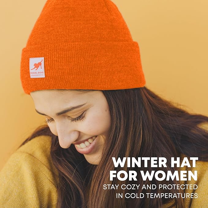 Regal Dog Products Blaze Orange Hunting Beanie – Warm Knit Winter Hat for Men & Women, One Size Outdoor Beanie for Hunting, Camping & Cold Weather