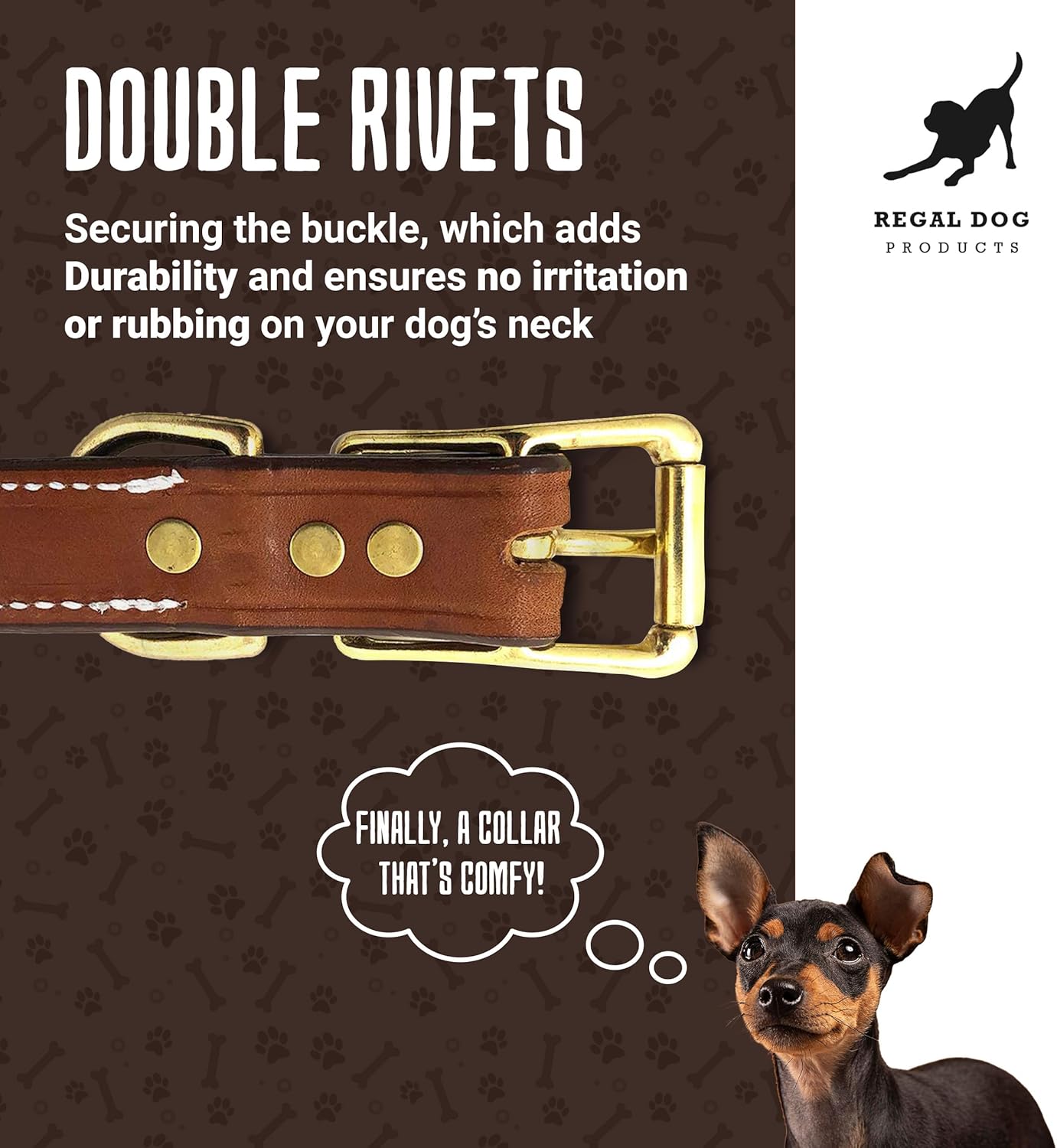 Regal Dog Products Genuine Leather Dog Collar with Personalized Engraved Nameplate with Brass Hardware