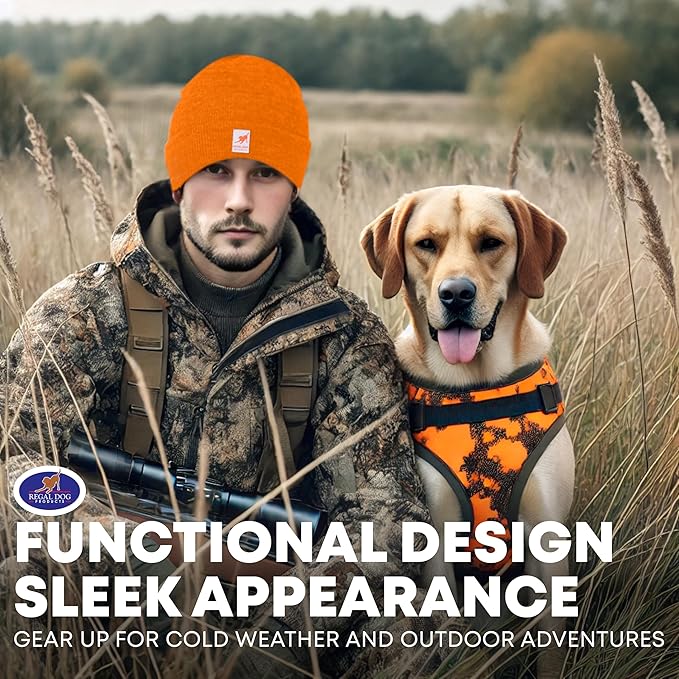 Regal Dog Products Blaze Orange Hunting Beanie – Warm Knit Winter Hat for Men & Women, One Size Outdoor Beanie for Hunting, Camping & Cold Weather
