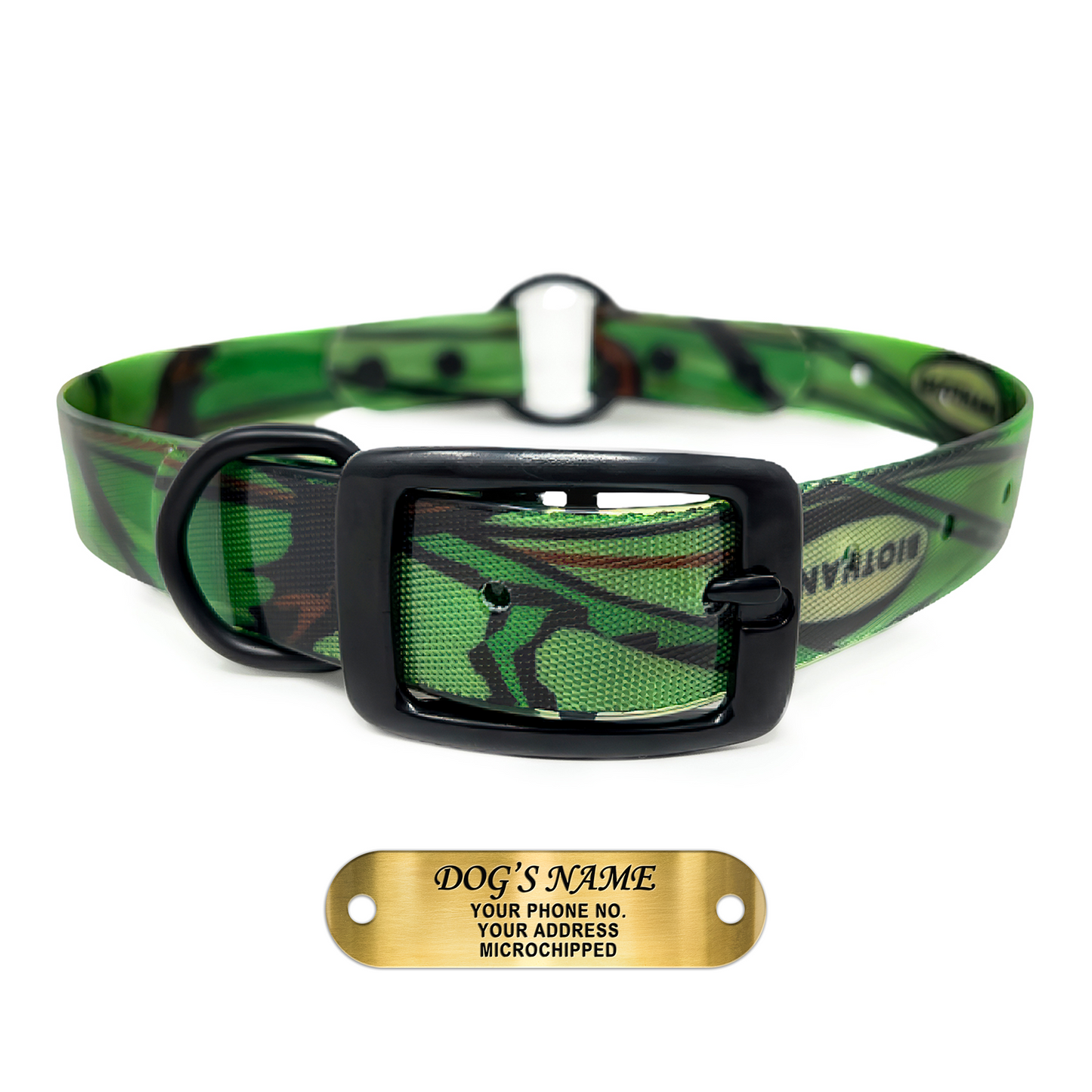 Regal Dog Products Camo Hunting Dog Collar -  With Custom Engraved Name Plate & Heavy Duty Black Hardware Center Ring