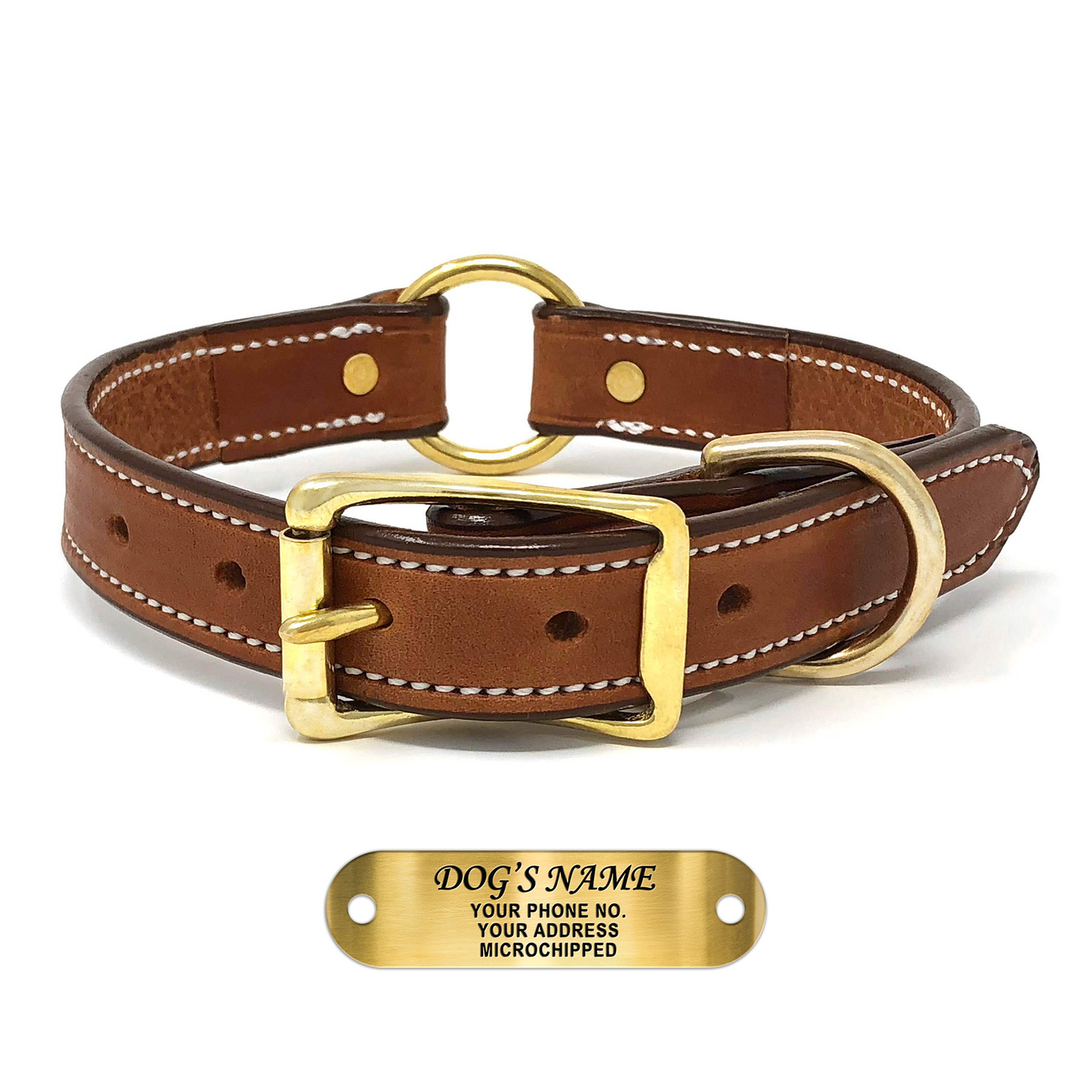 Regal Dog Products Genuine Leather Dog Collar with Personalized Engraved Nameplate with Brass Hardware