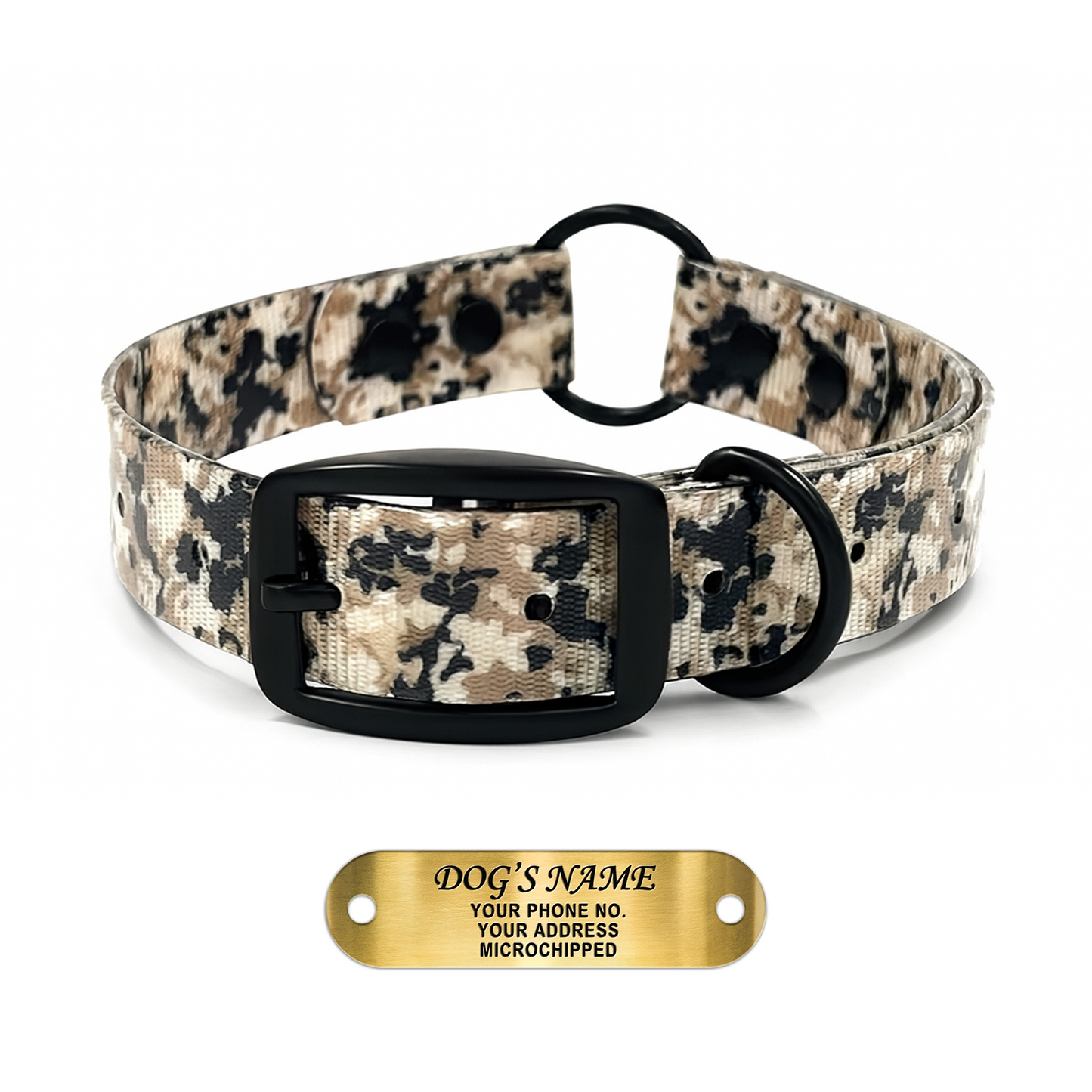 Regal Dog Products Camo Hunting Dog Collar -  With Custom Engraved Name Plate & Heavy Duty Black Hardware Center Ring