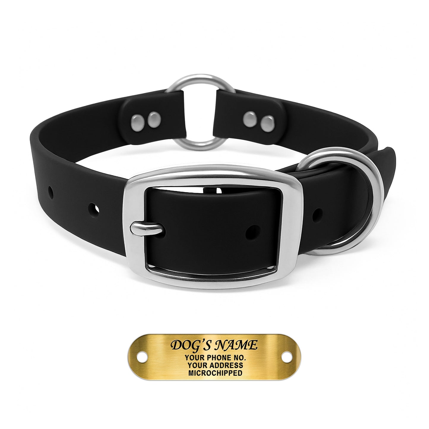 Regal Dog Products Personalized Dog Collar with Custom Engraved Name Plate - with Double Buckle & Center Ring