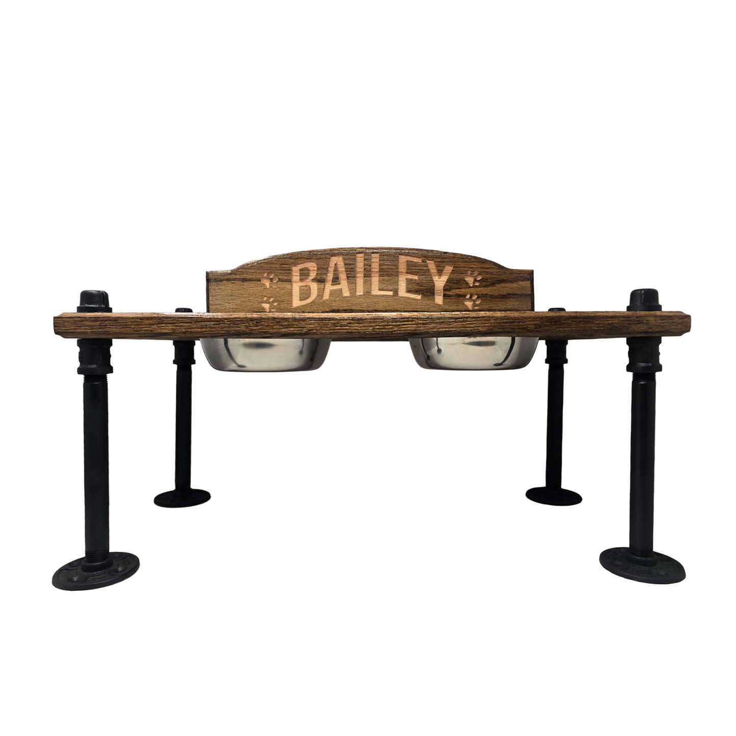 Elevated Dog Bowl Stand with Stainless Steel Bowls | Industrial Pipe Legs