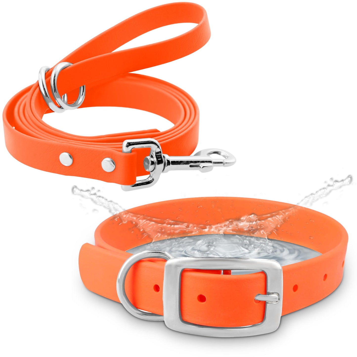 Regal Dog Products Waterproof Dog Collar and Leash Set – 5 FT Leash with Heavy Duty Double Buckle & D Ring