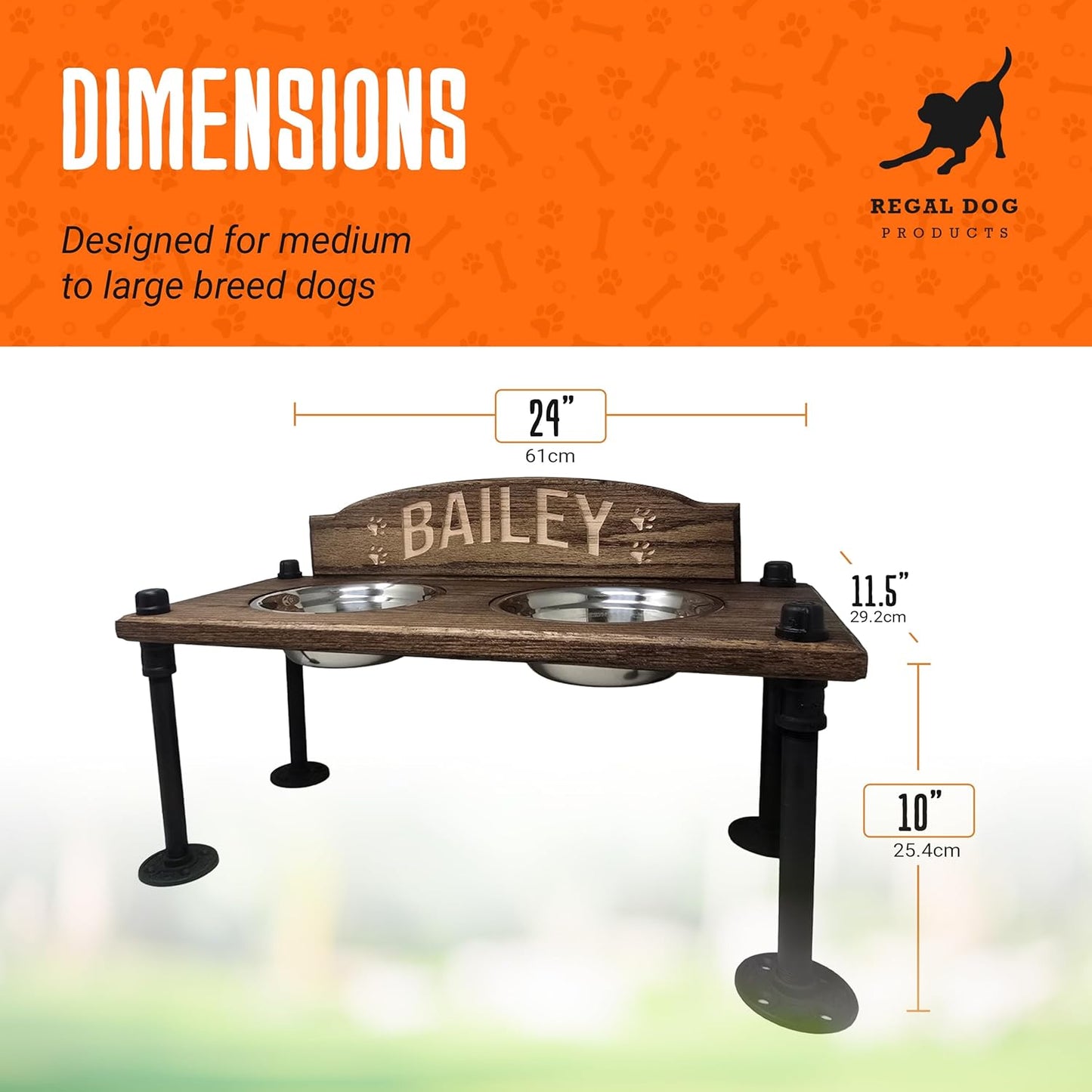 Elevated Dog Bowl Stand with Stainless Steel Bowls | Industrial Pipe Legs