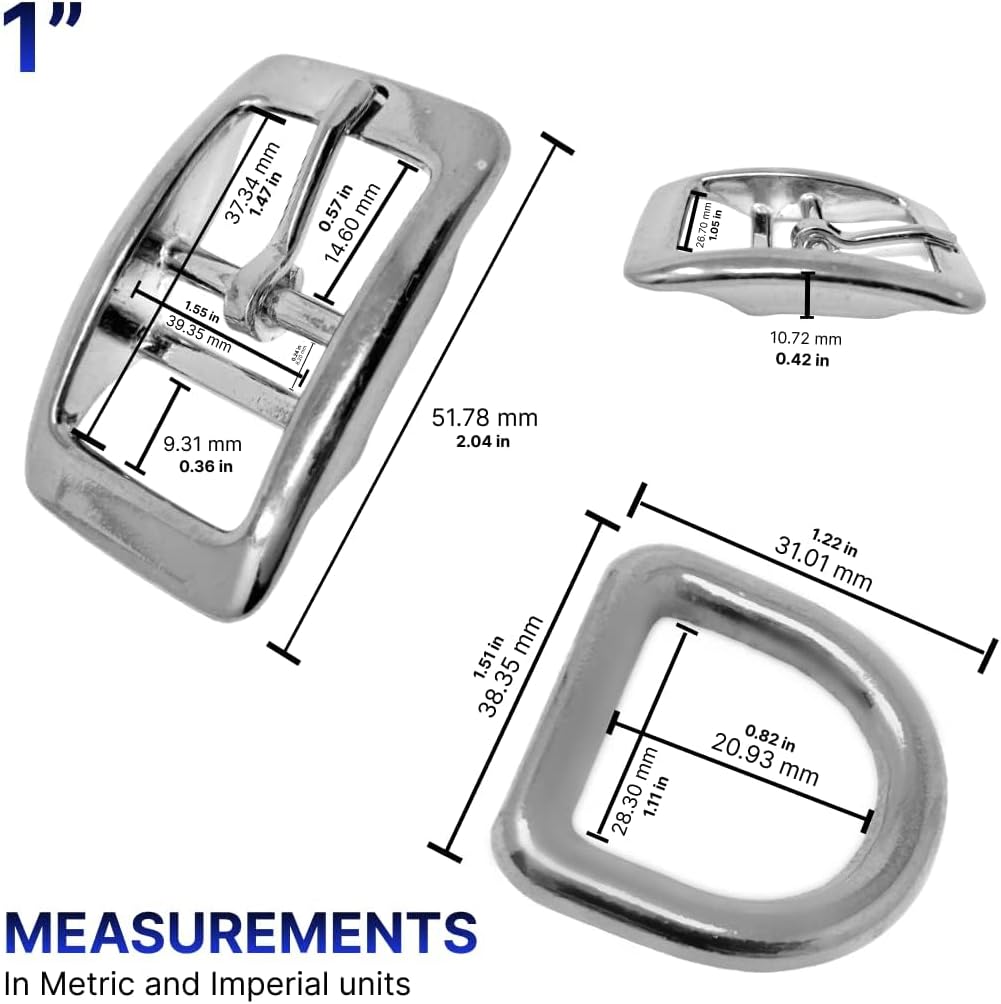 Regal Dog Products Double Bar Buckle & Matching D-Ring Set – 3/4" & 1" – Gold, Nickel & Black