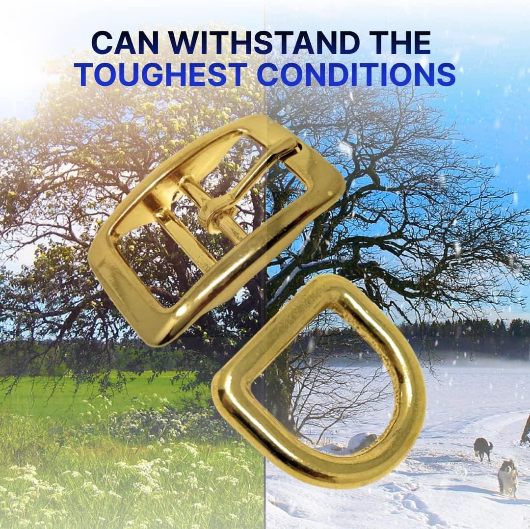 Regal Dog Products Double Bar Buckle & Matching D-Ring Set – 3/4" & 1" – Gold, Nickel & Black
