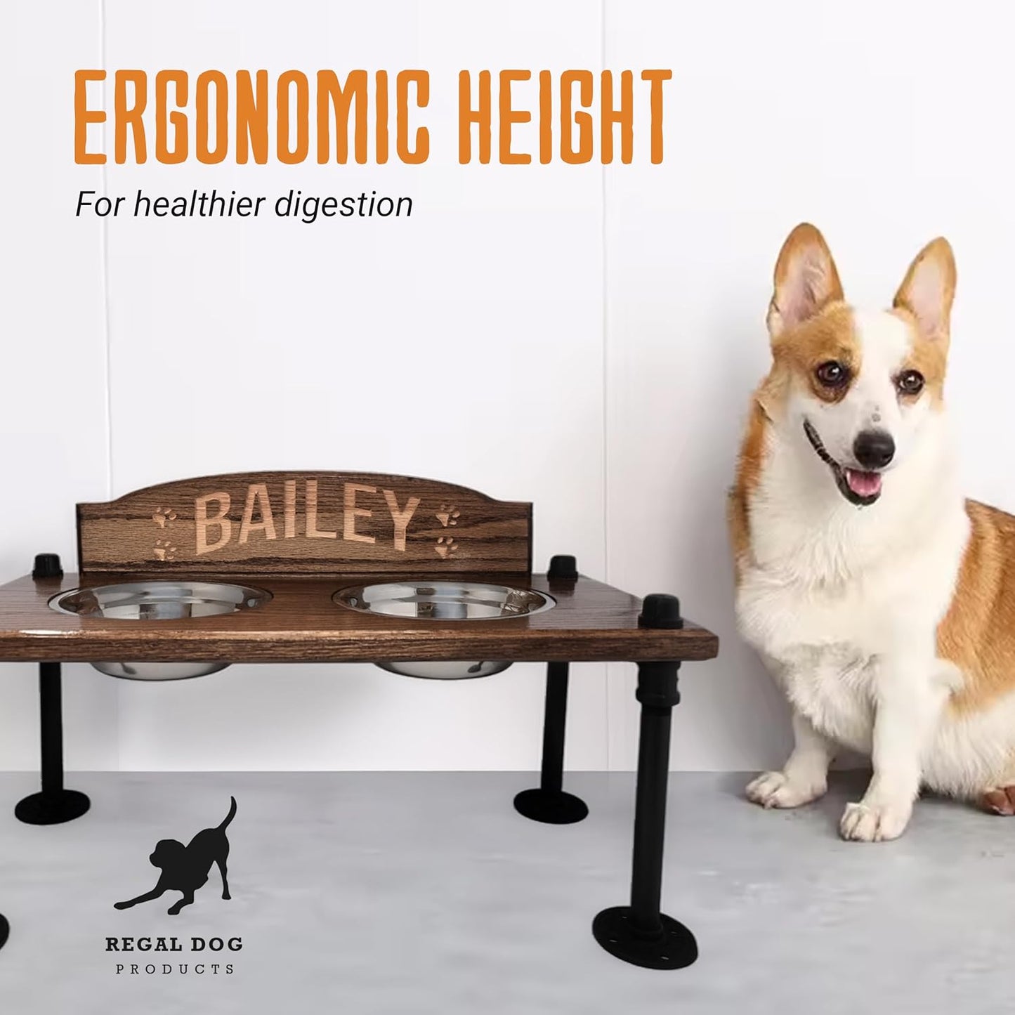 Elevated Dog Bowl Stand with Stainless Steel Bowls | Industrial Pipe Legs