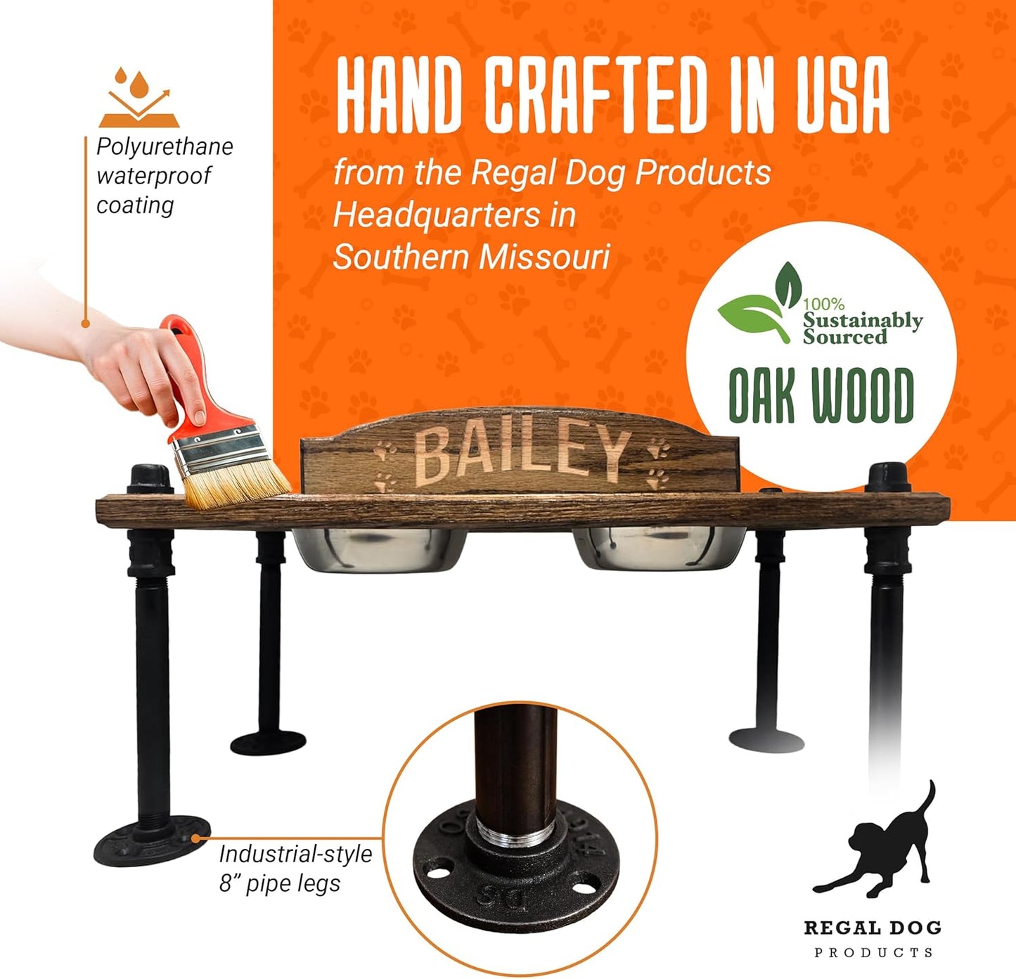 Elevated Dog Bowl Stand with Stainless Steel Bowls | Industrial Pipe Legs