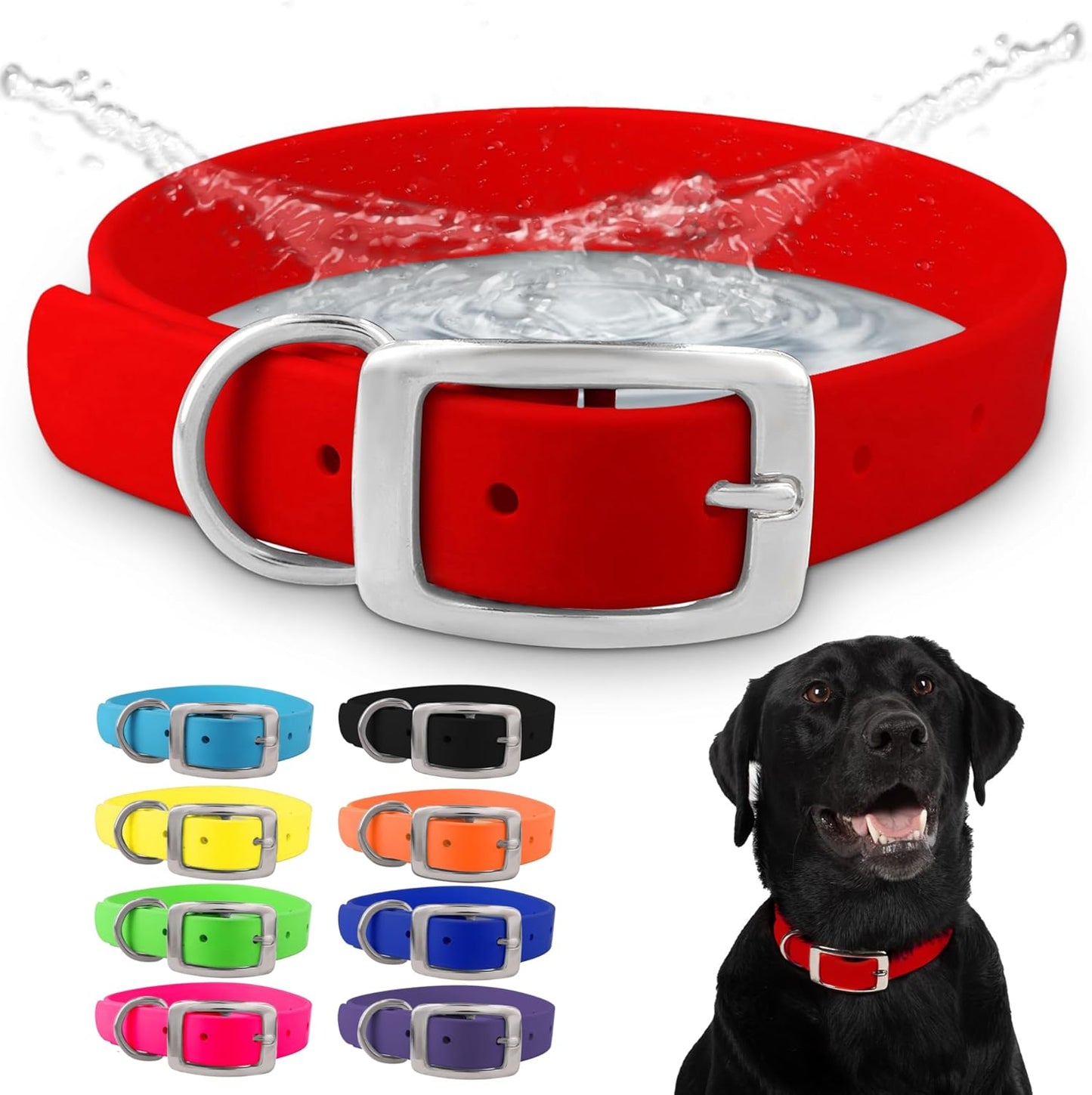 Regal Dog Products Waterproof Dog Collar - Custom Fit Vinyl-Coated Webbing Water Resistant, Double Buckle and D Ring